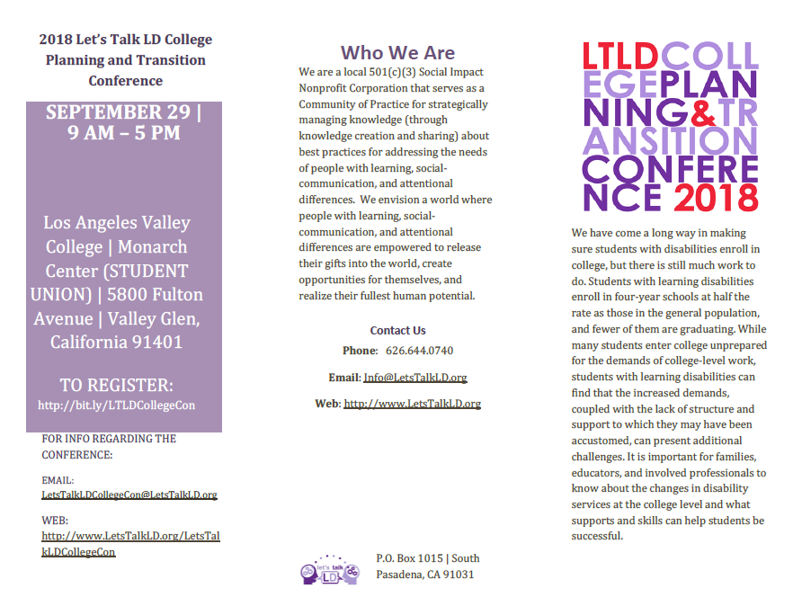 2018 Lets Talk LD College Planning and Transition Conference