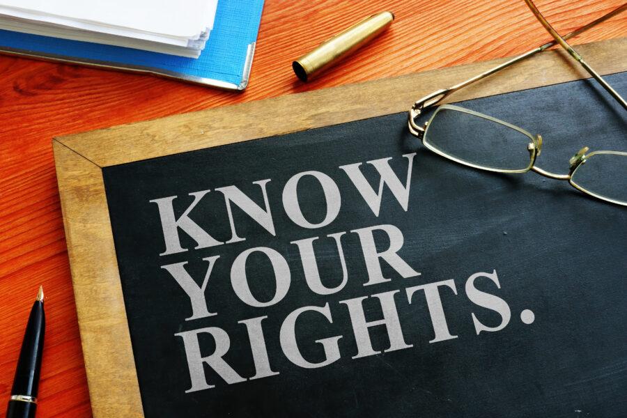 Know your rights sign board with specs on it